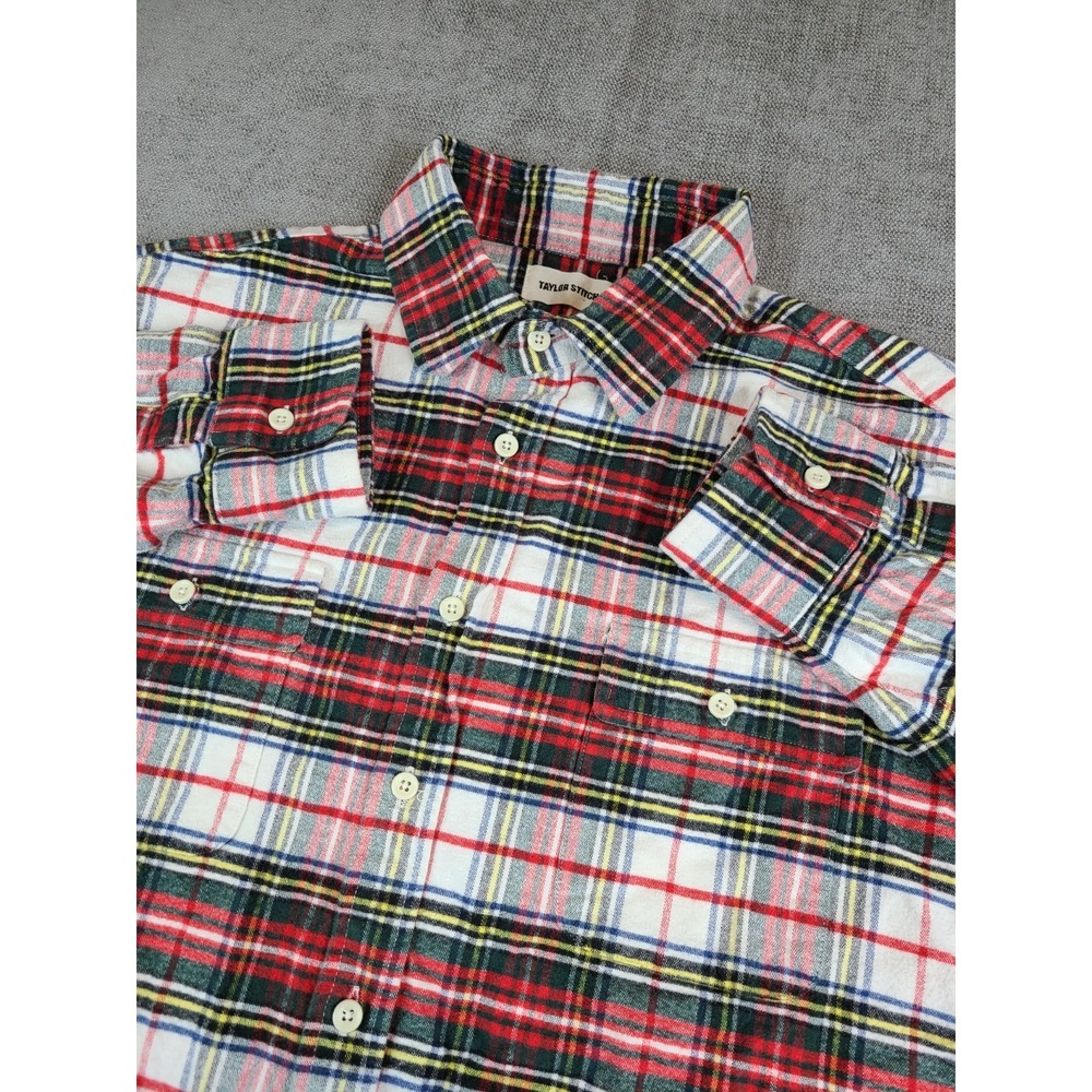 Taylor Stitch Shirt Mens 44 Red Green Yosemite Plaid Flannel Cotton Flap Pocket